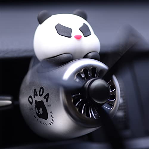 Image of Car fragrance diffuser pilot air outlet fragrance diffuser cartoon rotating fan leaf perfume cute cartoon shape perfume air freshener with 2 fragrances (panda)