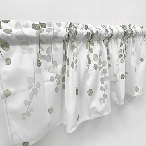Amzali Valances Curtains Watercolor Leaves Plants Window Drapes Short Semi Sheer Curtains Rod Pocket Window Treatment For Living Room, Bedroom, Kitchen, Bathroom Home Decor,1 Panel, 55" X 18" #TOP2