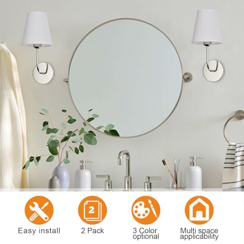 Image of Modern Hardwired Wall Sconces, Set of 2 in Chrome with White Fabric Shades,Farmhouse Light, Living Room, Hallway, Bathroom, Vanity, or Staircase. Sleek, Versatile Lighting