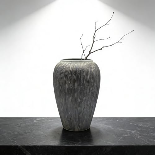 Ceramic Flower Vase 11 inch Tall Vase for Centerpieces Large Decorative Terracotta Vases Farmhouse Rustic Vases for Home Decor Living Room Table Neutral Waterproof