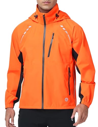 Nepest Mens Cycling Rain Jacket UPF 50+ Lightweight Packable Windbreaker Waterproof Reflective Running Jackets Orange,L