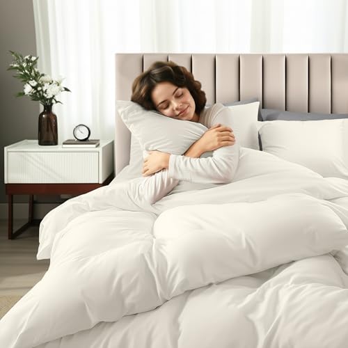 Image of Utopia Bedding Duvet Cover Queen with Fitted Sheet (60x80) - 2 Pillow Case Standard - All Season Luxury Bed in a Bag with Zippered Duvet Cover - No Comforter (Ivory)