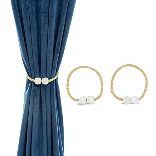 AINAAN 2 Pack Magnetic Curtain Tiebacks Convenient Drape Tie Backs Pearl Decorative Rope