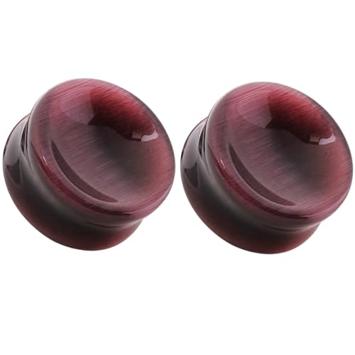 Pierced Owl Natural Purple Cat's Eye Concave Stone Saddle Plugs, Sold as a Pair (16mm (5/8"