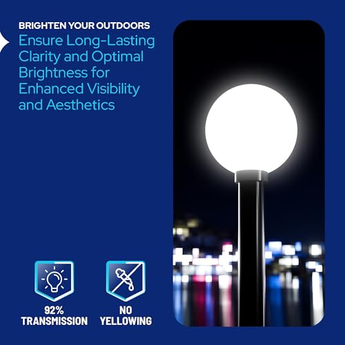 Image of KASTLITE 12 inch White Acrylic Lamp Post Globe | Smooth Textured with 5.25 inch Neckless Opening | Manufactured in the USA