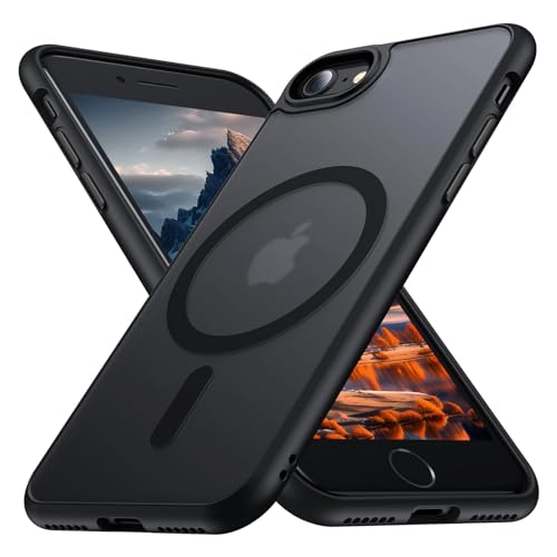 ROUMAYMAY Magnetic for iPhone SE Case, iPhone 7 Phone Case Magnetic [Compatible with MagSafe] Military Grade Protective Slim Translucent Matte Skin Smooth Phone Case for iPhone 8 Cover, Black