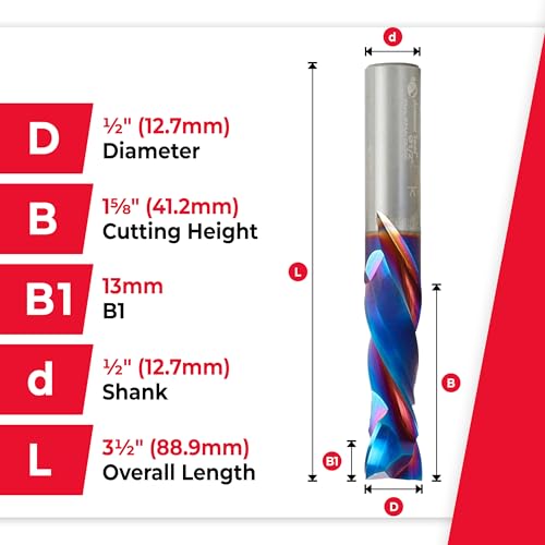 Image of Amana Tool Spektra Extreme Tool Life Solid Carbide CNC Compression Spiral Router Bit, 46190-K, 1 /2 D x 1-5 /8 CH x 1 /2 Shank x 3-1 /2 Inch Long 2 Flute