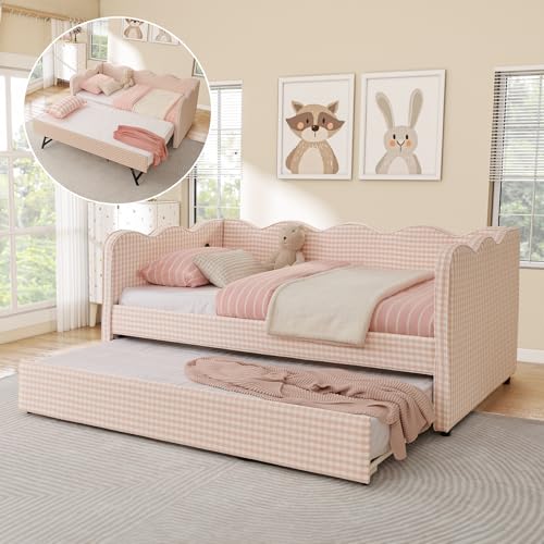 Twin to King Daybed with Pop-Up Trundle Upholstered Pink