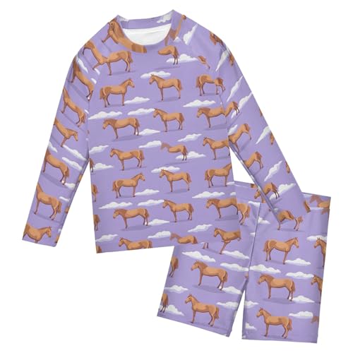 Horse Animal Boys Rash Guard Swimsuits Set for Boys Long Sleeve Swim Shirts Bathing Suits with Trunks B0403912