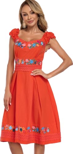 Image of Women's Mexican Dress Embroidered Causal Lace Party Dress