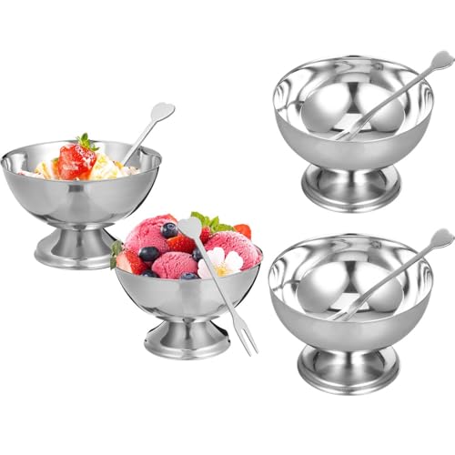 Lyhaogao 4PCS Stainless Steel Ice Cream Bowls Set, Reusable Metal Dessert Cups for Ice Cream, Pudding, Salad, Fruit and Candy Elegant Snack Containers for DIY Parfaits, Party and Home Kitchen