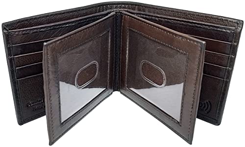 BiFold RFID Mens Leather Wallet With 2 ID Windows, 16 Credit Card Slots, 4 Hidden Pockets, Divided Currency Compartment & Key Holder P51214 (Brown)2