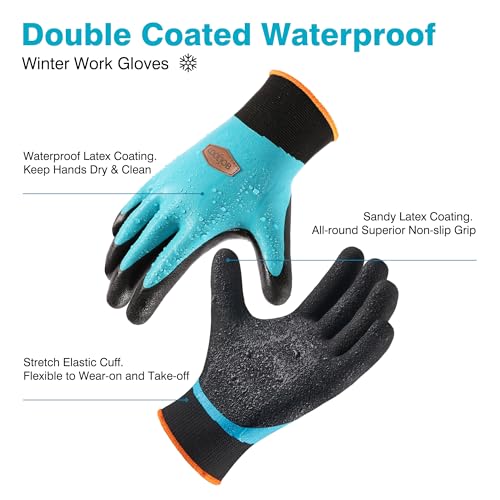 Image of COOLJOB Waterproof Gardening Gloves, Double Coated Garden Gloves, Blue