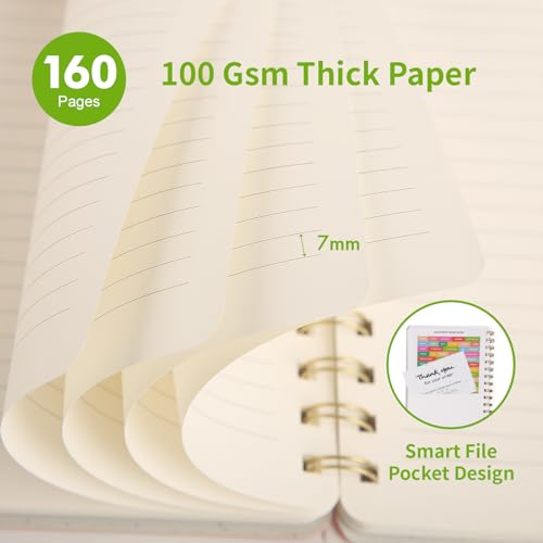 Image of Spiral Notebook-5.75 inch x 8.125 inch College Ruled Journal with Inner Pockets and 160 Pages,PU Leather Cover Business Journal, Twin-Wire Binding Notebook Perfect for Office & Home School Supplies Light Green
