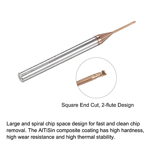 Image of uxcell Square Nose End Mill, 0.9mm Solid Carbide AlTiSin Coated Long Reach CNC Router Bits 2 Flutes Milling Cutter with Extended Neck, 10mm Cutting Length 4mm Shank