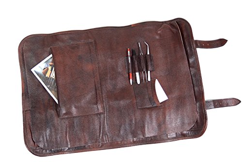 image for Boldric 9 Pocket Leather Chef Knife Roll Bag With Shoulder Strap – P