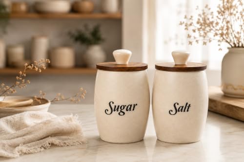 Image of Ceramic Airtight Sugar Salt Canister Set of 2 (Dholak)