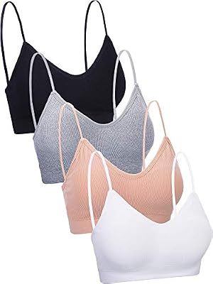 4 Pieces V Neck Cami Bra Padded Seamless Bralette Straps Sleeping Bra for Women Girls (Large-X-Large, Seamless Style)