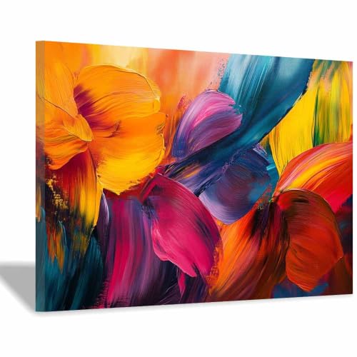 Fresque de fleurs salon et chambre tableau abstrait orange