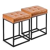 KATDANS Counter Height Stools-Bar Stools Set of 2-24 Inch Bar Stools for Kitchen Counter - Backless Bar Stools with Upholstered PU Leather - Light Brown/Black - Metal Base, KS210223L