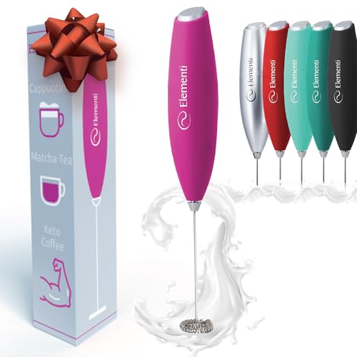 Elementi Pink Milk Frother Wand - Electric Handheld Matcha Whisk - Hand Frother for Coffee & Frappe Maker - Coffee Mixer - Electric Drink Stirrer - Hand Held Blender Stick & Mini Mixer (Hot Pink)