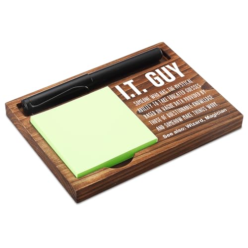 Funny I.T. Guy Sticky Note Holder Wooden Notepad & Pen Holder 6.5' x 4.7' IT Tech Sticky Note Pad...