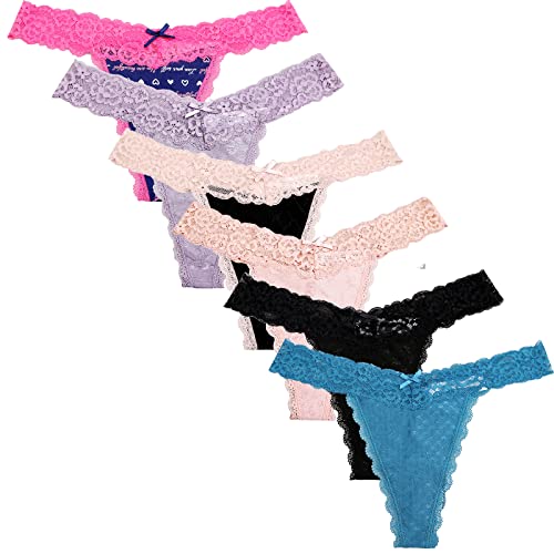 Ikodm Lot de 6 strings sexy en dentelle pour femme, multicolore Cover