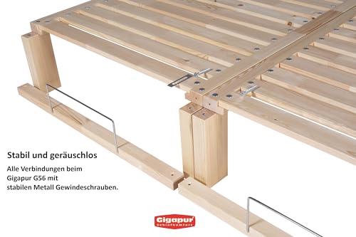 Überlänge 220 cm, Kiefer massiv Holzbett GigapurG56, naturbelassen, inkl. Lattenrost und Matratzenbügeln, Liegefläche 140 x 220 cm, Best. aus 2X 70 x 200 cm und 2 x Verlängerung auf 220cm – Bild 7