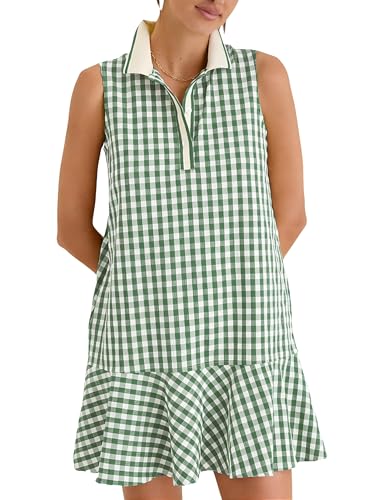 Shiyifa Womens Gingham Golf Dress Sleeveless Polo Plaid Athletic Mini Dress