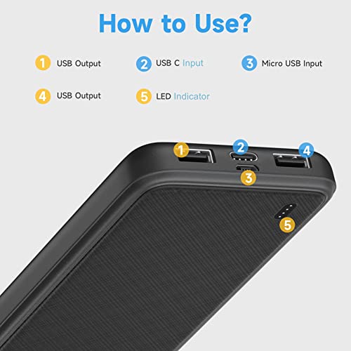 Portable Charger 10000Mah Power Bank: Universal Ultra-Slim 5V Dual Usb Power Bank Quick Charging, 4 Led Indicator Battery Pack Charger Compatible With Iphone 14/13 Pro Max/12/Samsung Galaxy/Pixel/Ipad #TOP3