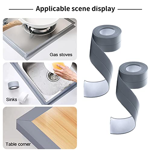 Image of 2 Roll Caulk Strip Tape, Self-Adhesive Waterproof Caulking Sealing Tape for Kitchen Countertop Sink Toilet Bathroom Bathtub Floor Wall Edge Sealing Strip 1.5 Inch x 10.5 Feet,Grey