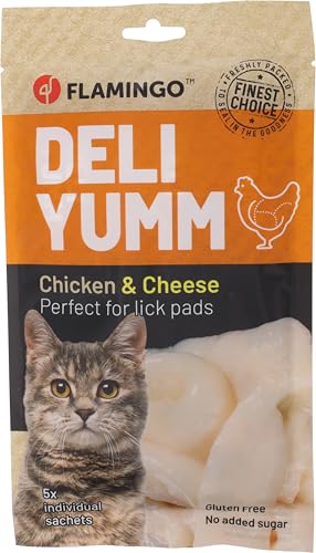 Flamingo Snack Deli Yumm – Pasta mit Huhn & Käse, 70 g – Ideal für Perserkatze, Maine Coon, Britisch Kurzhaar, Siamkatze usw.
