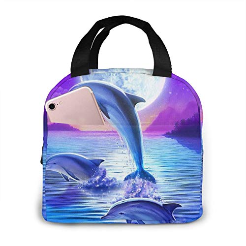 PrelerDIY Cute Ocean Dolphin Lunch Box Insulated Meal Bag Lunch Bag Reusable Snack Bag Food Container for Boys Girls Men Women School Work Travel Picnic