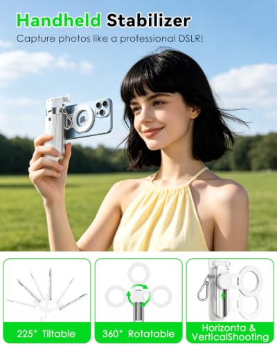 CloudValley Magnetic Selfie Stick & Mini Tripod, 360° Rotation Extendable Handheld Stabilizer/Camera Grip with Remote, 5 in 1 Portable Phone Stand for iPhone/Android, Travel Vlog, Live Stream, White - image 5