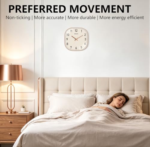 Image of 14Inch Wall Clock, Rose Gold Square Silent Non Ticking Analog Clock