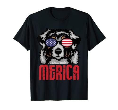 Merica Australian Shepherd Dog 4 luglio bandiera americana Maglietta