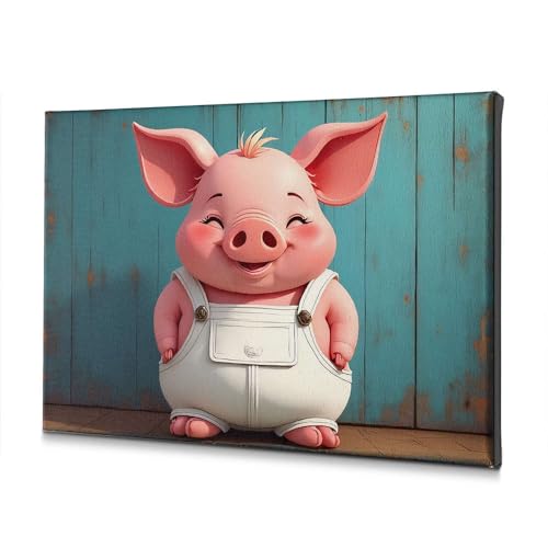 Toile cochon dessin anime salopette 40x60 cm tableau moderne pour mur de salle de bain