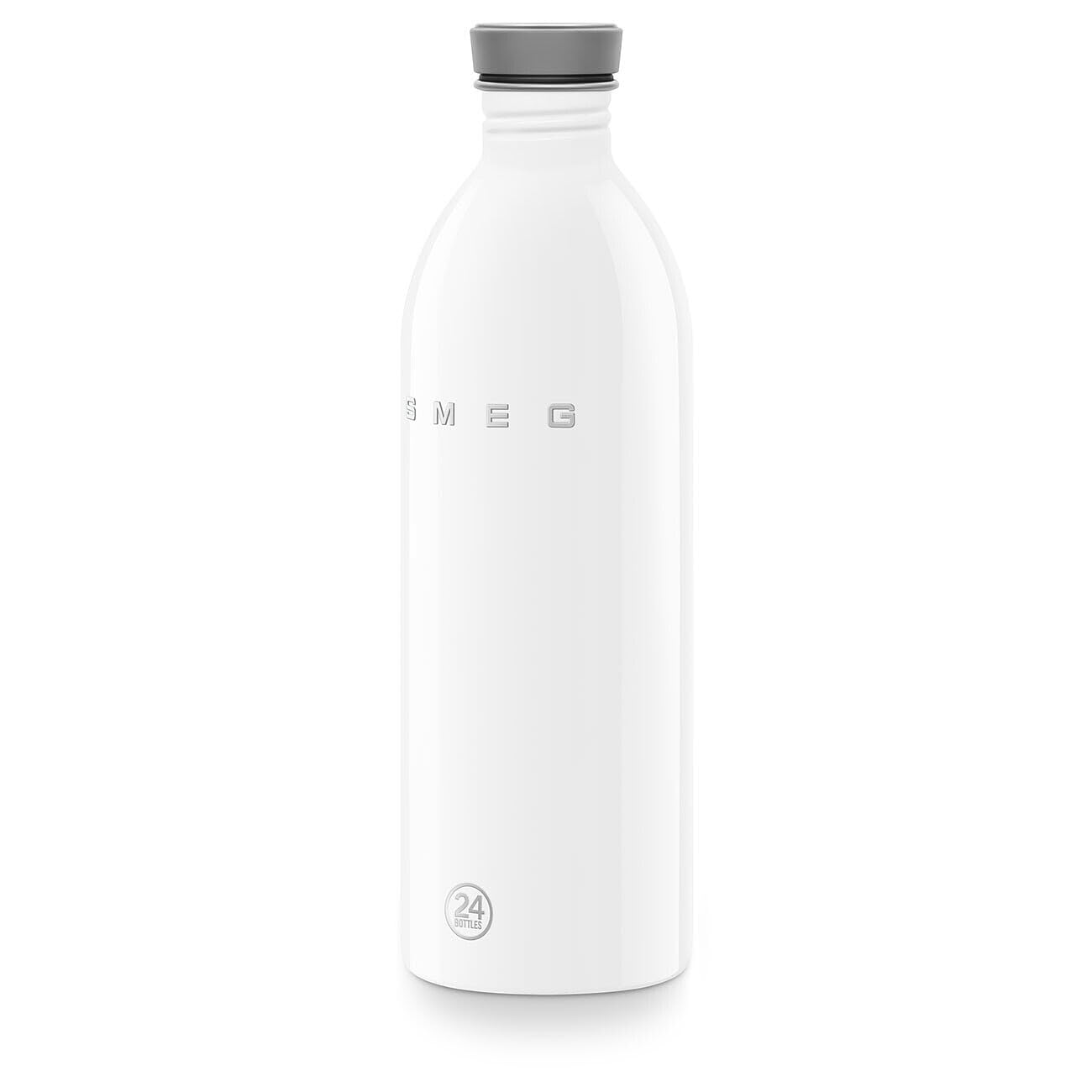 Smeg x 24Bottles Urban Bottle, Gourde 1l WBF02WH, Bouteille Inox 18/8 de Qualité Alimentaire, Non Isotherme, Fermeture Hermétique, Blanc