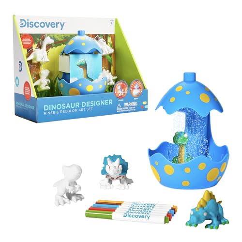 Discovery Dinosaur Crafts Painting Kit, 11-Piece Dinosaur Designer Rinse & Recolor Art Set, Dino Arts, Crafts for Kids, 4 Dinos, Egg Shower, 6 Markers