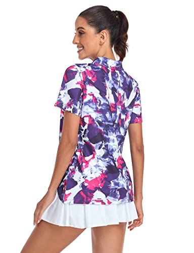Tanst Sky Workout Tshirts Shirts For Women, Plus Size Polo V Neck Golf Apparel Loose Fitting Yoga Gym Athletic Tops Summer Quick Dry Short Sleeve Hiking Running Clothes Outdoor Activewear Tie Dye 2Xl #TOP1