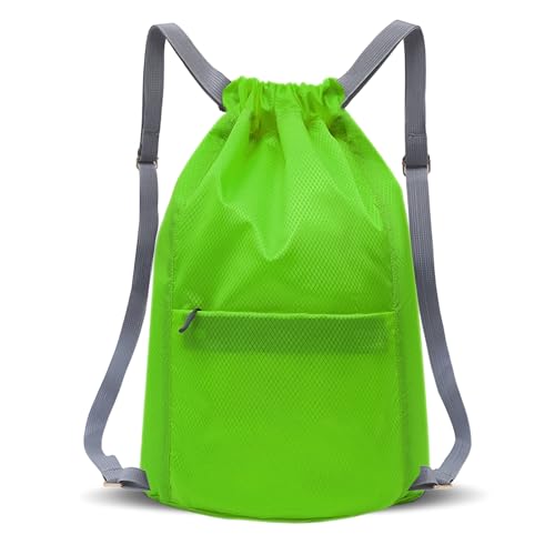 Wasserdichter Turnbeutel mit Kordelzug, Sportbeutel Damen Herren, Faltbar Große Kapazität Beutel mit Kordelzug Rucksack, Kordelzugbeutel zum Wandern, Camping, Reisen, Schwimmen (Grün)