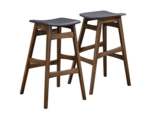 Coaster Home Furnishings - Finnick - Walnut Veneer & Solid Hardwoods - Set of 2 Cushioned Backless Bar Stools with Dark Gray Leatherette Seat - Dining Room & Kitchen - Walnut & Gray - 101437
