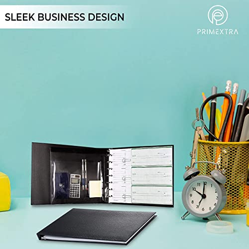 Primextra Business Checkbook Binder, Great For Business Professionals, 7 Ring Checkbook Binder,3 Check Per Page, Premium Pu Leather Checkbook Binder With Calendar Organizer & Storage Pouch - Black #TOP4