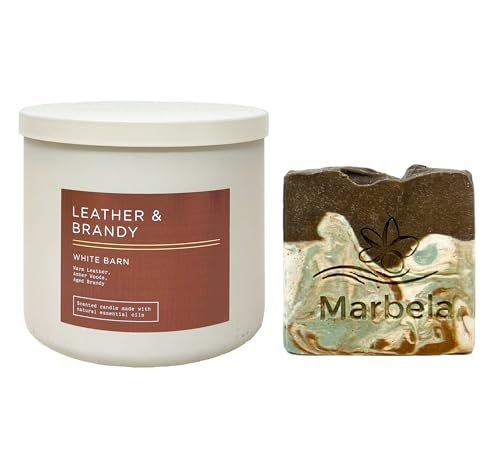 Bath & Body Works Leather & Brandy 3-Wick Scented Candle with a Cabin Spice Bar Soap