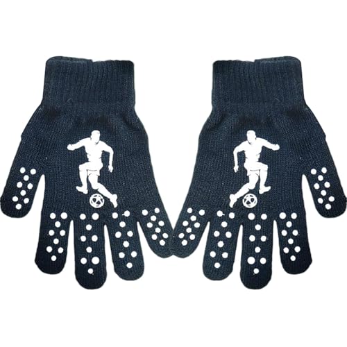Kids Stretchy Gloves | Kick Ball Pattern Full Fingers Knitted Gloves | Children Knit Mittens, Stretchy Knitted Gloves For