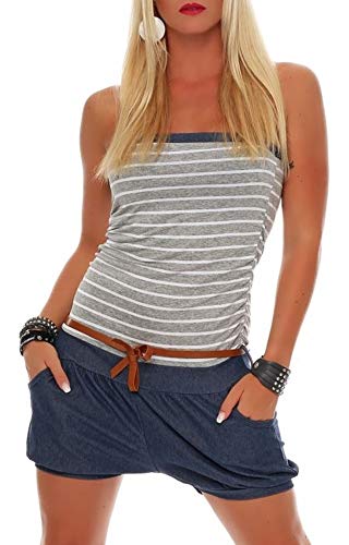 Malito Corto Jumpsuit en el Marina Diseño Body Catsuit Playsuit Casual 9646 Mujer Talla Única (Gris)