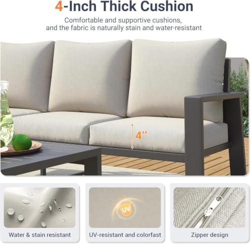 Image of UDPATIO 4 Pieces Aluminum Patio Furniture Set Outdoor Furniture | Metal Conversation Sofa 5 Seating Set with Coffee Table for Garden Backyard