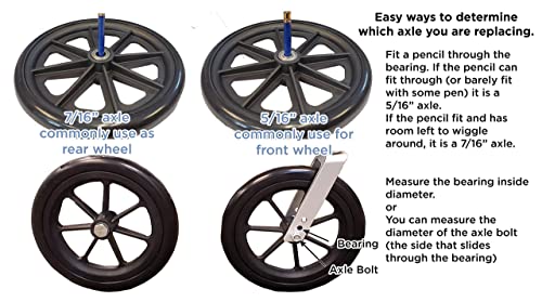 Tuffcare Caster Wheel, Hard Rubber Tire, 8" X 1"- 2 3/8" Hub Width; Fits Most Sunrise, Medline, Drive, Invacare, E&J, Guardian, Alco & Other Manual Wheelchairs (Gray, 5/16" Axle, Wide Hub) One Pair #TOP6