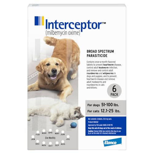 Interceptor for Dogs and Cats | 51-100 lbs Dogs / 12.1-25 lbs Cats | 6-Month Supply