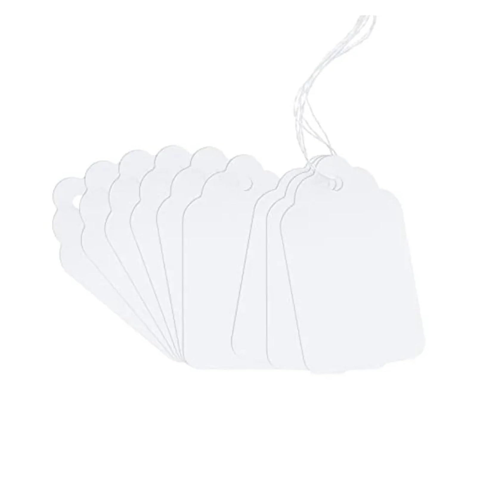 Lot de 200 étiquettes de prix avec ficelle - Blanches - Étiquettes de prix avec ficelle - En plastique transparent - Visibil - Pour marquage de marchandises